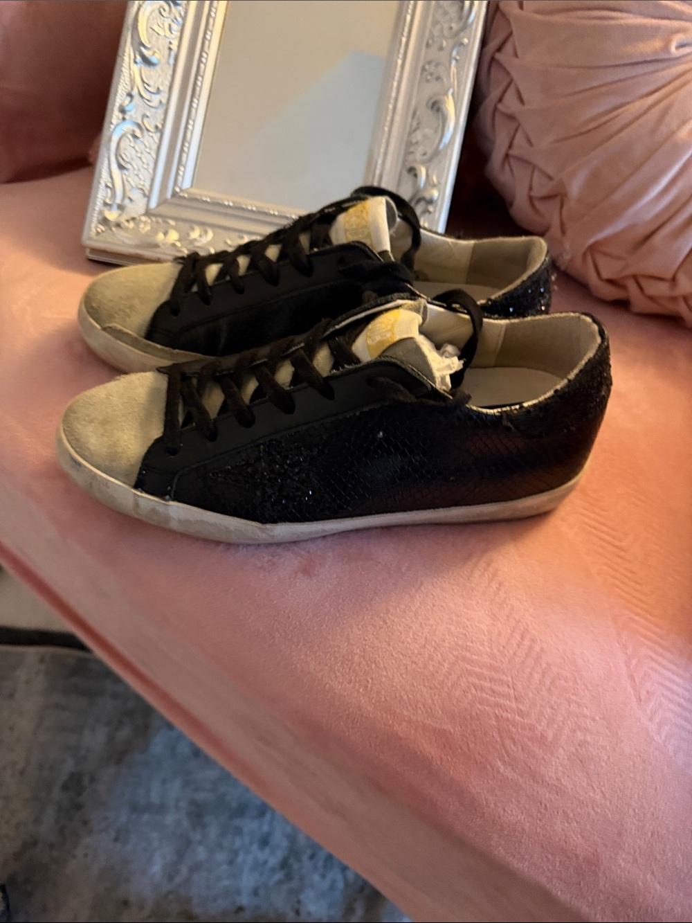 Golden Goose Black and Beige Low-Top Sneakers